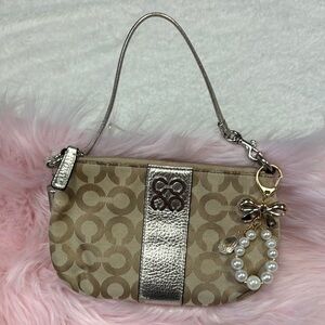 VintageCoach Tan and Silver Signature Wristlet